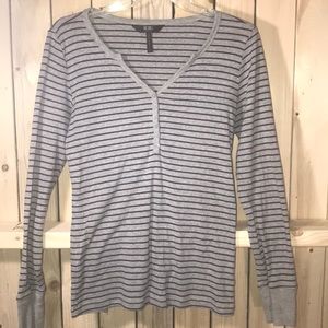 BCBG striped gray striped blouse medium